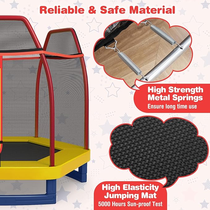 GYMAX Trampoline for Kids, 7FT Toddler Trampoline with Safety Enclosure Net & Seamless Spring Pad, Heavy Duty Small Indoor/Outdoor Trampoline for Boys, Girls Age 3+