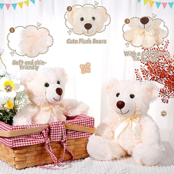 Zhanmai 12 Pcs 14 Inch Bear Stuffed Animal Bulk Operation 2025 Graduation Gifts Bulk Plush Stuffed Bear for Bridal Anniversary Shower Gifts(White)