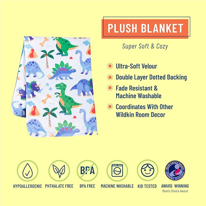 Wildkin Plush Baby Blanket – Soft & Cozy Comfort, Ideal for Toddlers, Travel & Daycare - Dinosaur Land