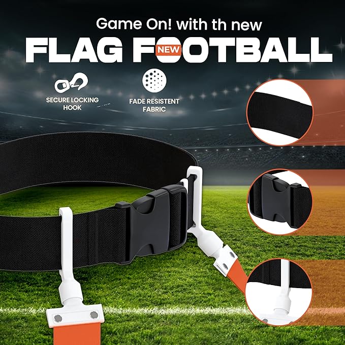 Gameday Flag Football Set – Kits for 2–14 Players w/Belts, Agility Cones & Carry Bag – Available in Multi Colors & Sizes