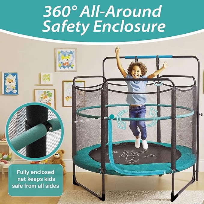 Skywalker Trampolines for Kids with Enclosure Net – 60" Indoor Outdoor Toddler Trampoline with Safety Padding, Foam-Covered Poles, Anti-Pinch Design, Sturdy Frame, for Ages 3-6