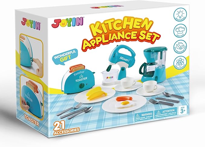 Joyin Play Kitchen Toys, Pretend and Play Food Kitchen Accessories Girls Toy with Coffee Maker, Mixer, Toaster with Realistic Lights& Sounds, Birthday Gift for Kids, Gifts for Christmas