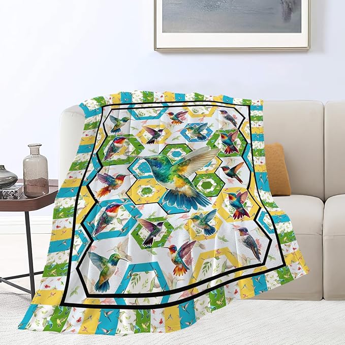 Hummingbird Throw Blanket Hummingbird Bird Stuff Gifts for Kids Girls Boys Adults Women Men Soft Cozy Warm Plush Fluffy Fuzzy Fleece Blanket Decor 50''X60''