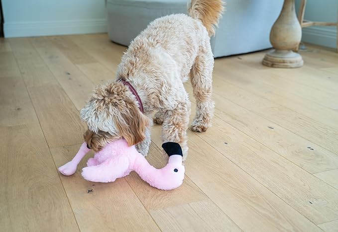 Flourish Pets 3 in 1 Multi-Layer Chew Toy for Active Dogs | Non-Toxic BPA Free Double Stitched Soft Fabric Exterior Dog Toys | Long-Lasting Dog Plush Toys – Large Flamingo 17.5"