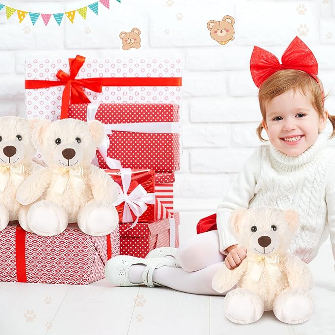 Zhanmai 12 Pcs 14 Inch Bear Stuffed Animal Bulk Operation 2025 Graduation Gifts Bulk Plush Stuffed Bear for Bridal Anniversary Shower Gifts(White)
