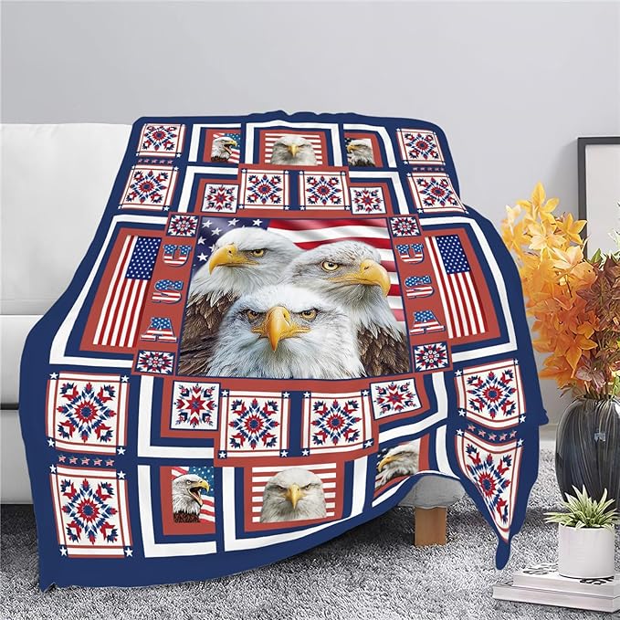 Eagle Throw Blanket American Flag Bald Eagle Stuff Gifts for Kids Girls Boys Adults Women Men Soft Cozy Warm Plush Fluffy Fuzzy Fleece Blanket Decor 50''X60''