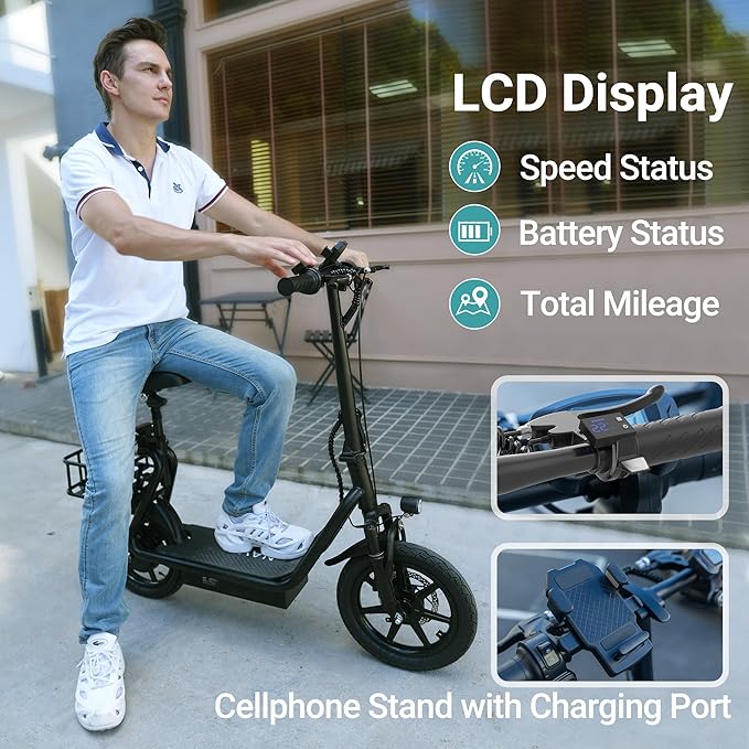 NAVIC Electric Scooter Adults,Max 19/27 Miles Ranges,Top Speed 19/22 mph,350/500W Peak Motor, Folding E-Scooter with Dual Braking Dual Suspension