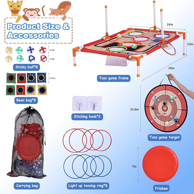 Bean Bag Toss & Ball Toss & Ring Toss,5-in-1 Outdoor Toys for Kids,Family Games for Kids and Adults,Gift for Christmas and Birthday
