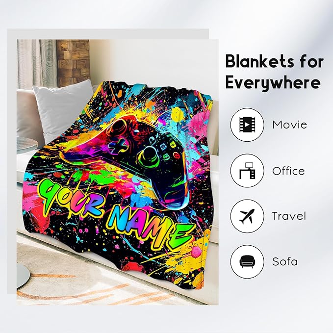 Personalized Blanket for Boys - Gaming Blanket for Kids - Custom Game Gifts for Teen Boys - 30"x40" Game Controller Throws for Chair Couch