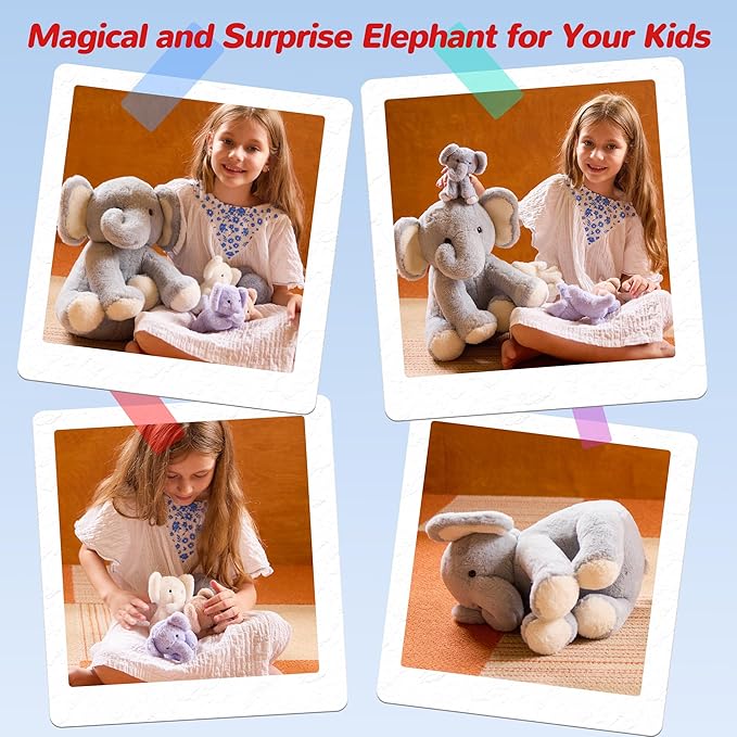 5 Pieces Elephant Stuffed Animals for Girls, 1 Mommy Elephant with 4 Babies Soft Plush Set Toys Gifts for Kids Children 3 4 5 6 7 8 9 Years, Christmas, Birthday, Children's Day