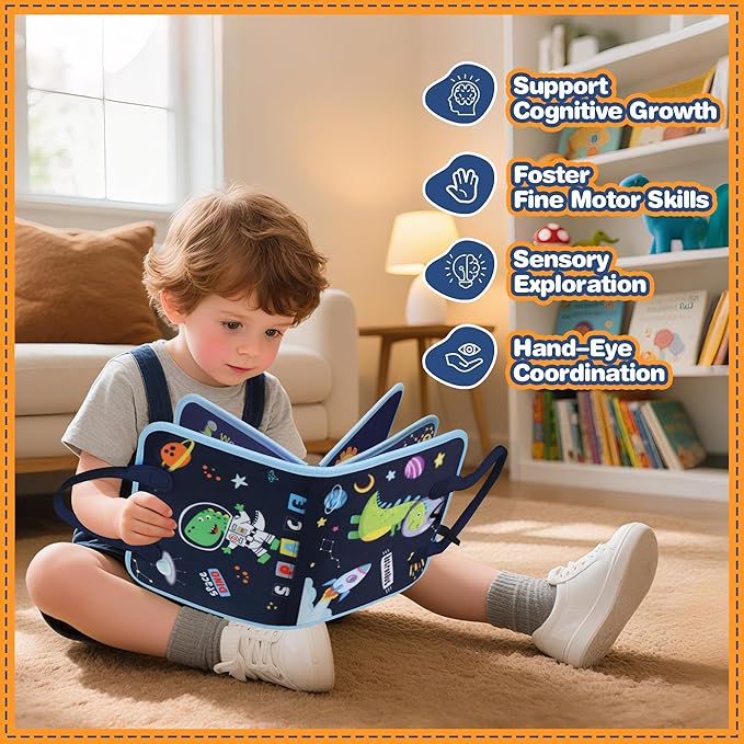 Toddler Busy Book, Montessori Busy Board, Activity Sensory Toys 2025 for Toddler Boys Christmas Birthday Gift, Educational Learning Quiet Book for Kids, Travel Toy for Airplane Car