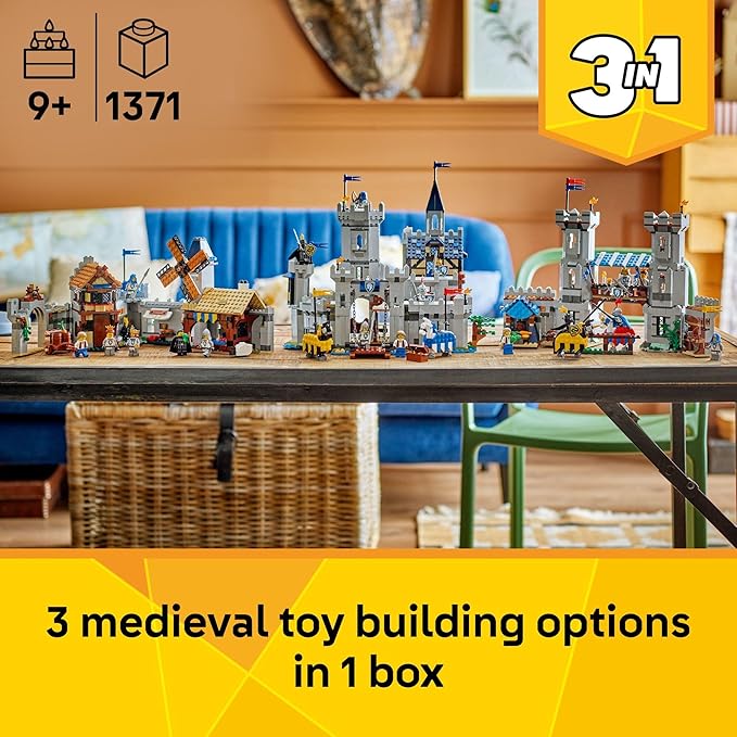 LEGO Creator 3 in 1 Medieval Horse Knight Castle Toy for Kids - Building Blocks & Learning Toy for Boys & Girls Ages 9+ - 3 Storytelling Building Sets in 1 - Gift for Birthdays - 31168