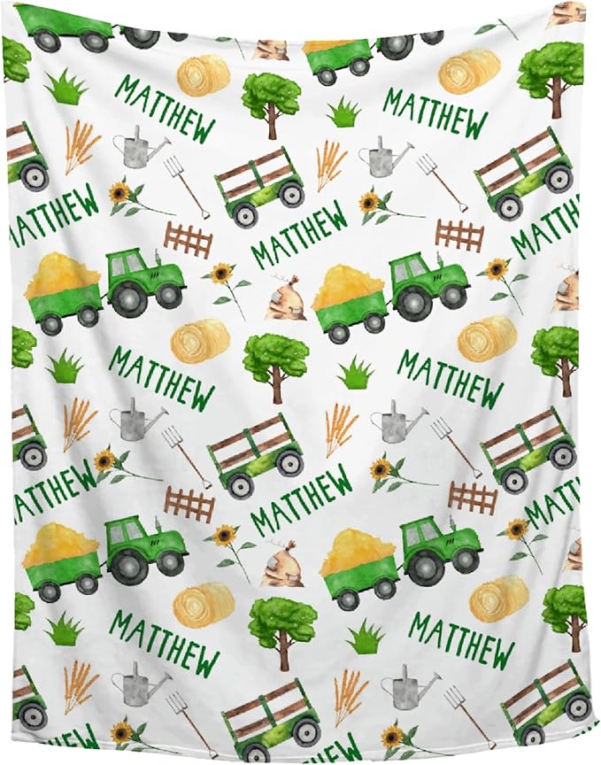 Custom Tractor Blanket with Name Personalized Tractor Blankets for Girls Boys Women Men Customized Blanket Gifts for Birthday 50"x60"for Teens