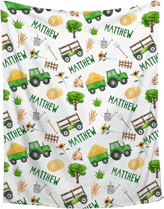 Custom Tractor Blanket with Name Personalized Tractor Blankets for Girls Boys Women Men Customized Blanket Gifts for Birthday 50"x60"for Teens
