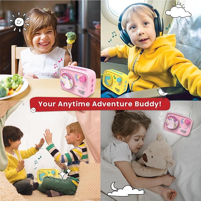WonderBuddy Kids Story Box Audio Player, 500+ Preloaded Stories & Rhymes with Storybook DIY Art Kit, Voice Recorder, Content Upgrade, Bluetooth, Birthday Gift for Girls 3+ Years- Unicorn