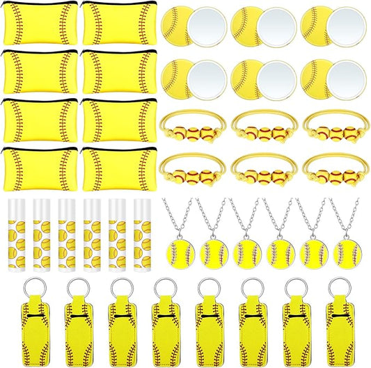 72 Pcs Christmas Softball Team Gifts Softball Party Favors Accessories for Teen Girls 12 Makeup Bags Lip Balm 12 Lipstick Holder Keychains Necklaces Mirrors Adjustable Bracelet for Sport Lover