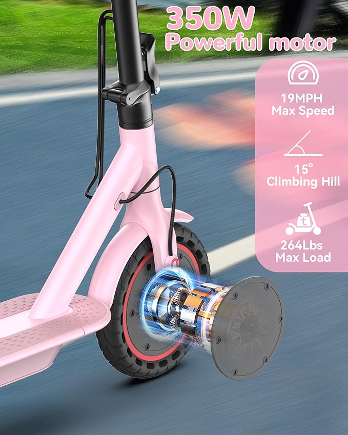 Electric Scooter Adults, Powerful 350W E-Scooter, Max 19 Mph & 15-19 Miles Range Scooters, Folding Scooters with 8.5" Solid Tires, Commuting Scooter Kick Scooter with APP Control (Seats Optional)