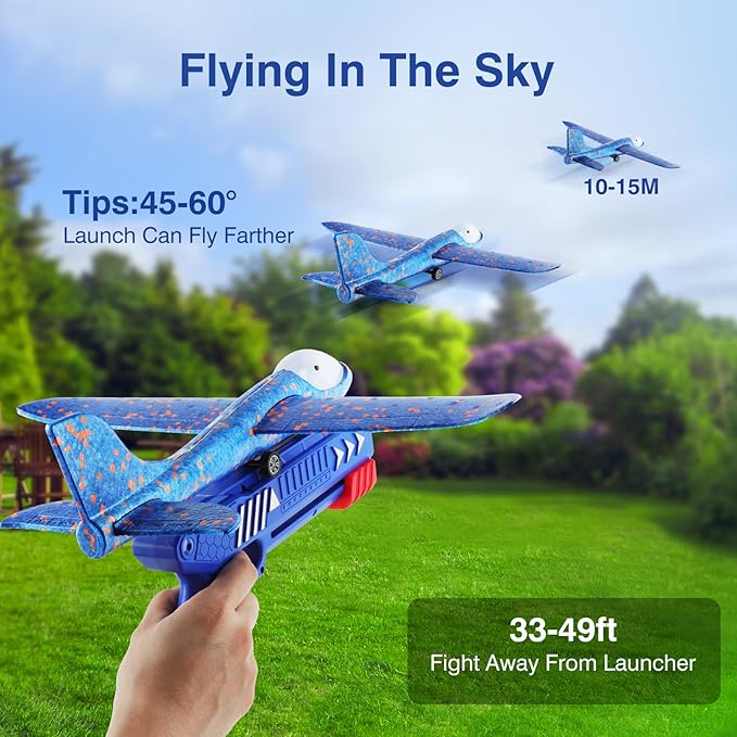 3 Pack Foam Airplane Launcher Toys, 2 Flight Mode Glider Plane,Kids Flying Toy,3 4 5 6 7 8 9 10 11 12 Year Old Boys Girls Gifts,Outdoor Sport Party Favor