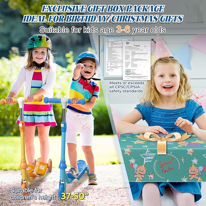 Kids Kick Scooter with Adjustable Height & LED Flash Wheels | 3 Growing Levels | Outdoor Fun for Boys & Girls