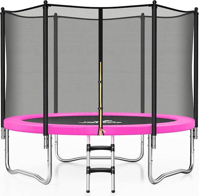 Trampoline 8FT 10FT, Outdoor Trampolines with Enclosure Net and Ladder, Recreational Anti-Rust Trampolines for Kids and Adults, ASTM Approved