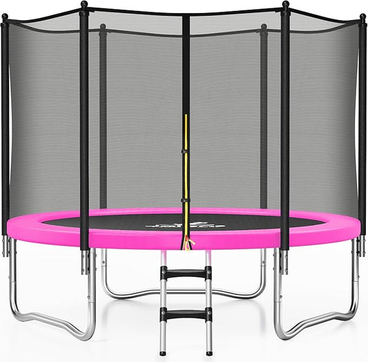 Trampoline 8FT 10FT, Outdoor Trampolines with Enclosure Net and Ladder, Recreational Anti-Rust Trampolines for Kids and Adults, ASTM Approved