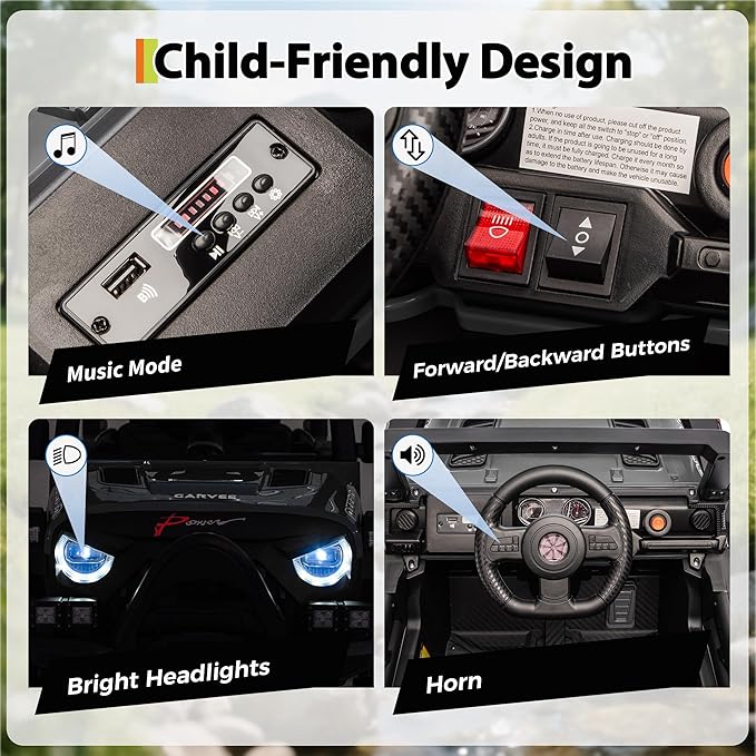 Kids Ride On Truck Car, 12V Ride On Toy Battery Powered Vehicles w/Parent Remote, Spring Suspension, Electric Car for Kids with Bluetooth Music, LED Light, Ideal Car Gift for Boys Girls, Black