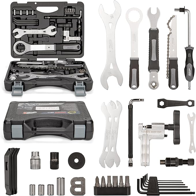 Bicycle Tool Set - Bike Repair Kit with Carry Case - Bike Maintenance Tools for Road Bikes and Mountain Bikes, Repairing Tyres, Brakes, Chains, Pedal, Crank Puller
