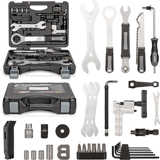 Bicycle Tool Set - Bike Repair Kit with Carry Case - Bike Maintenance Tools for Road Bikes and Mountain Bikes, Repairing Tyres, Brakes, Chains, Pedal, Crank Puller