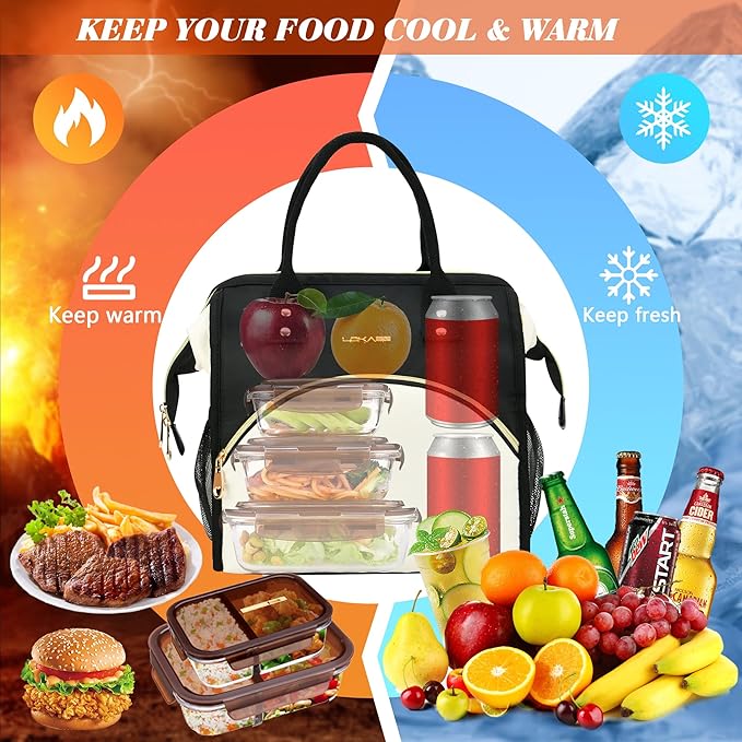 Personalized Lunch Box for Women, Initial Reusable Insulated Lunch Bag, Wide-Open Adult Lunchbox Cooler Lunchbag, Leakproof Lunch Tote for Picnic Work Outdoors, Christmas Gift for Women, O