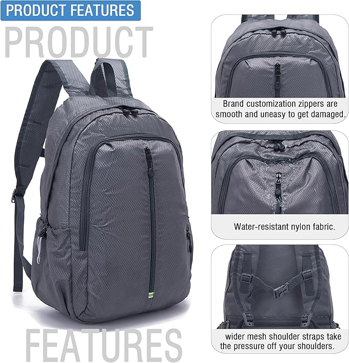 YZAOLL 25L Lightweight Packable Hiking Backpack Waterproof Hiking Daypack for Women Men Gym Backpack Travel Camping Vacation,DarkGray