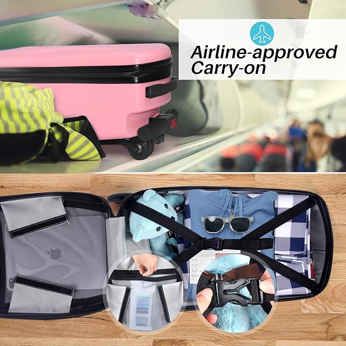 Scooter Luggage for Kids Scooter Suitcase for Ages 4-12, 4 in 1 Kids Luggage Boarding Suitcase Detachable & Foldable Scooter Travel Trolley Ride On Luggage-Rose Pink