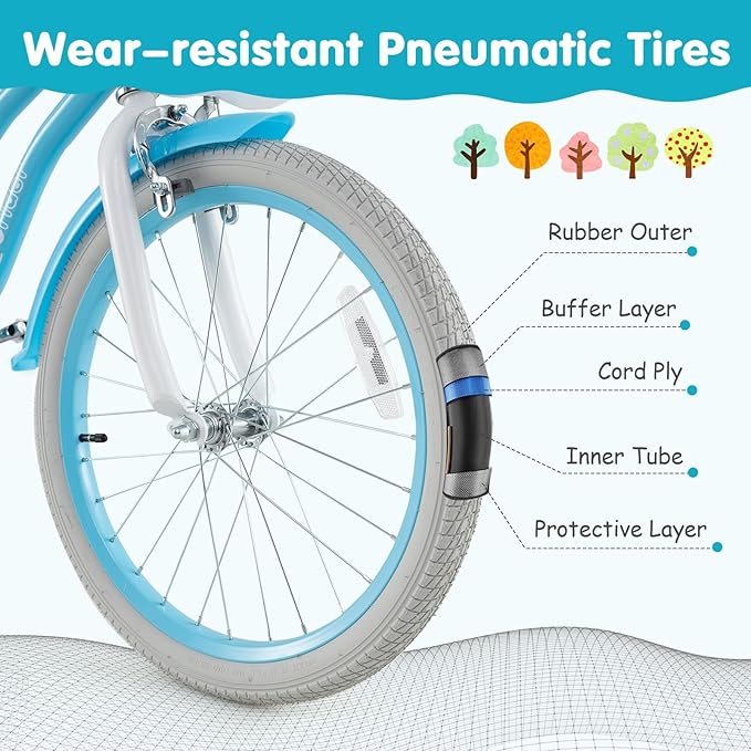 BABY JOY Kids Bike, 12 14 16 18 20 Inch Boys Girls Bike w/Adjustable Seat, Removable Basket, Handbrake & Coaster Brake, Training Wheels or Kickstand, Kids Bicycle with Multi-Color