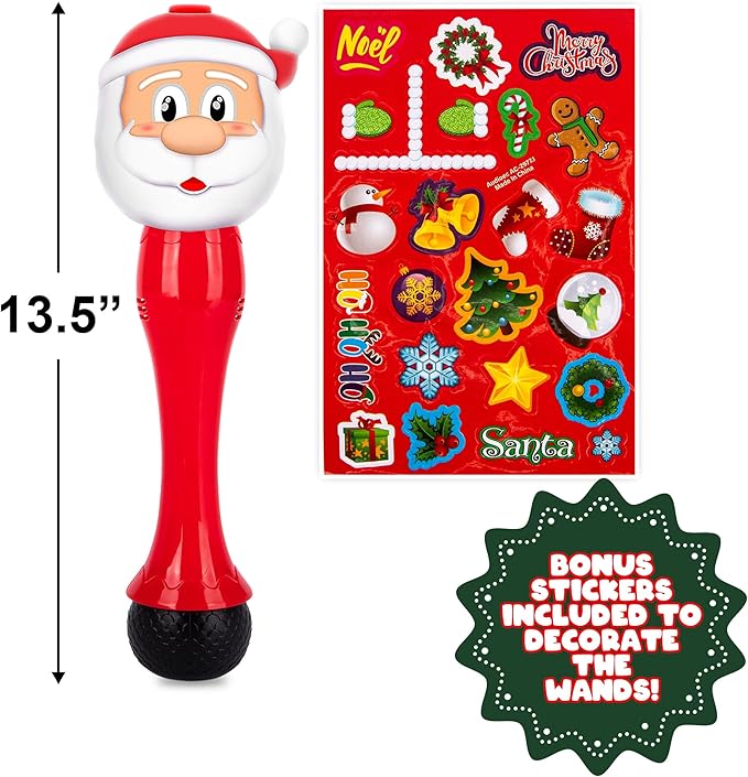 ArtCreativity Light Up Christmas Bubble Wands for Kids (2 Pack), Xmas Gifts for Grandkids, 14" Illuminating Bubble Blower with Thrilling LED & Sound, Goodie Bag Stocking Stuffers for Ages 3+