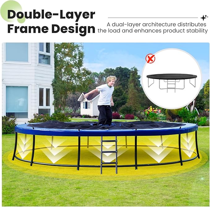 Zupapa No-Gap Design 16 15 14 12 10FT Trampoline with Safety Enclosure Net and Non-Slip Ladder 10-Year Quality Assurance Perfect for Kids Family Outdoor Backyard Fun