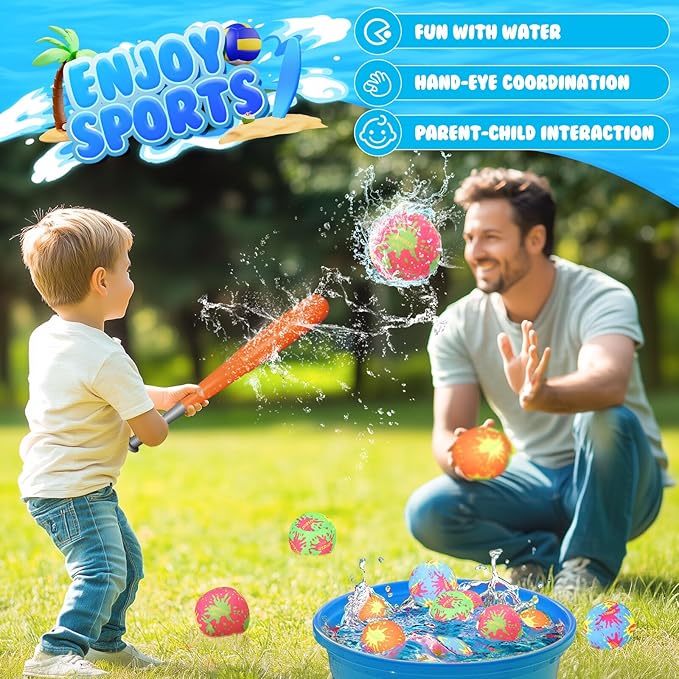 Baseball Toys for Kids 3-5: Baseball Set with 2 Bats and 8 Oversized 7CM Water Absorbing Balls Toddler Baseballs for Boys 3-5 Summer Outdoor Play Toy for Boys & Girls Baseballs Kids Gifts