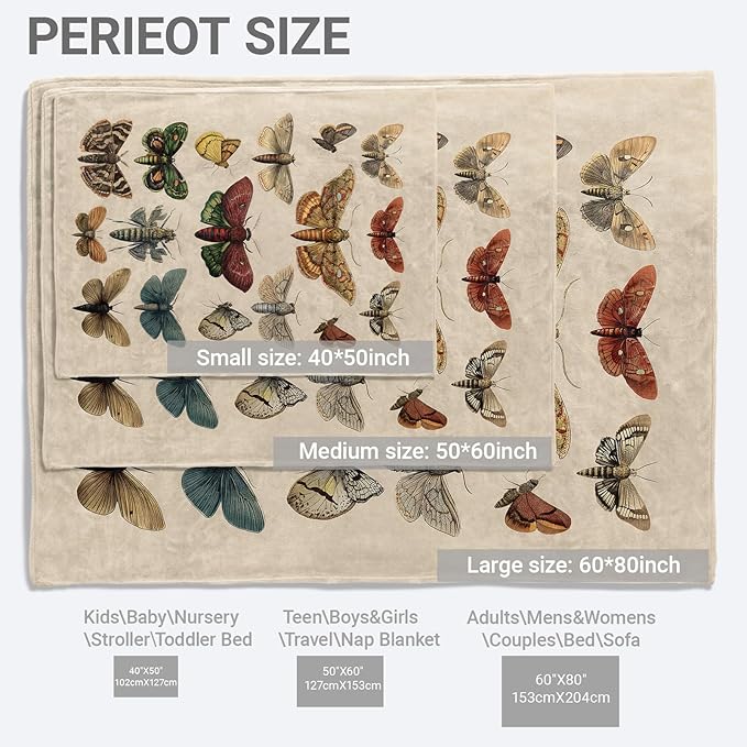 Vintage Butterfly and Moth Blanket,Retro Insect Illustration Fleece Blankets,Soft Warm Decorative Throw for Couch,Bedroom,Travel,Camping,Practical Throws Gifts for Kids Adults,50X60 Inch