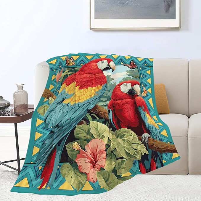 Parrot Bird Throw Blanket Macaw Stuff Gifts for Kids Girls Boys Adults Women Men Soft Cozy Warm Plush Fluffy Fuzzy Fleece Blanket Decor 60''X80''