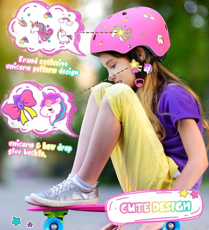 Kids Bike Helmet for Girls 3-5-8-14, Unicorn Adjustable Toddler Helmets for Bicycle, Roller Skating, Skateboard, Scooter, Skiing