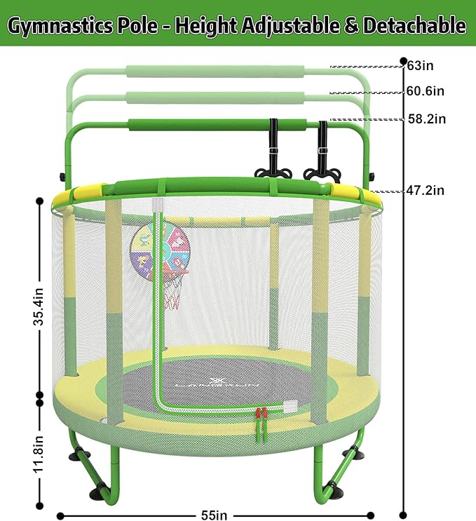 LANGXUN 60" Trampoline for Kids, 5ft Toddler Mini 6-in-1 Trampoline Indoor Outdoor with Swing, Basketball Hoop, Dart Board, Rings, Christmas Toys Birthday Gifts for Girls Boys