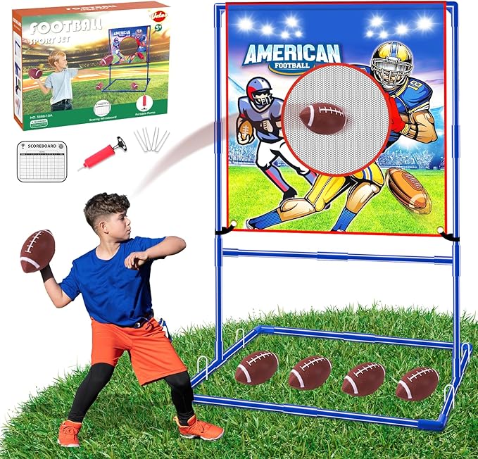 VATOS Football Toss Target Games with 4 Inflatable Footballs - Indoor Outdoor Backyard Throwing Sport Toy for Kids, Football Passing Targets Party Game for Boys Girls and Family Fun Play