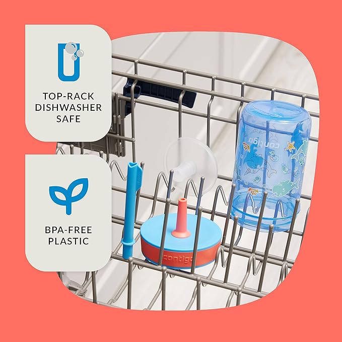 Contigo Kids’ Leighton Straw Tumbler with Spill-Proof Leak-Proof Lid 14oz Blue Poppy/Narwhals