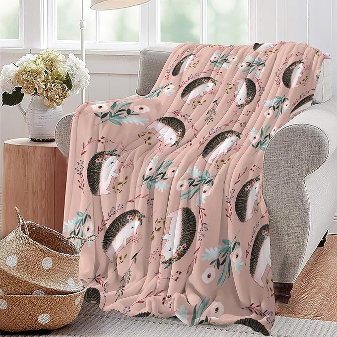 Ultra Soft Cozy Plush Hedgehog Throw Blanket - Hedgehog Lovers Gifts for Girls, Women, Kids & Adults - Lightweight Flannel Comfy Blankets for Nursery, Couch, Sofa - 60"x50"