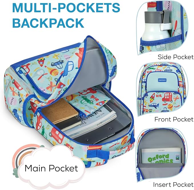 mommore Kids Backpack for Boys Girls Preschool Kindergarten Backpacks Lightweight Elementary School Bookbag with Lunch Box