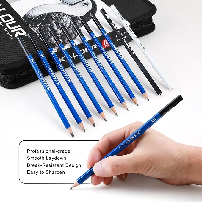 112 Drawing Set Sketch Kit, Pro Art Supplies with 3-Color Sketchbook, Graphite, Charcoal Pencils, Art Drawing Kit for Artists Adults Teens Beginners, Ideal for Shading & Blending