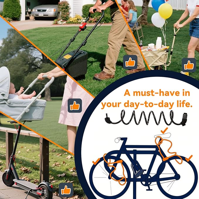 SEPOX® 2Pcs Pack 6FT Extra Long Cable Combination Bike Locks, 4 Digits Retractable Security Lock, 12mm Heavy Duty Anti Theft Anti Rust Cable for Bicycle, Scooter, Gate, Outdoor Equipment, Weatherproof