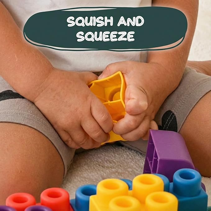 Big Soft Building Blocks for Toddlers 1-3 Year Olds - 20-Pieces Mega Blocks with Booklet for Sensory & Motor Skills - STEM Large Squishy Rubber Blocks for Babies - Montessori Stacking Baby Toys