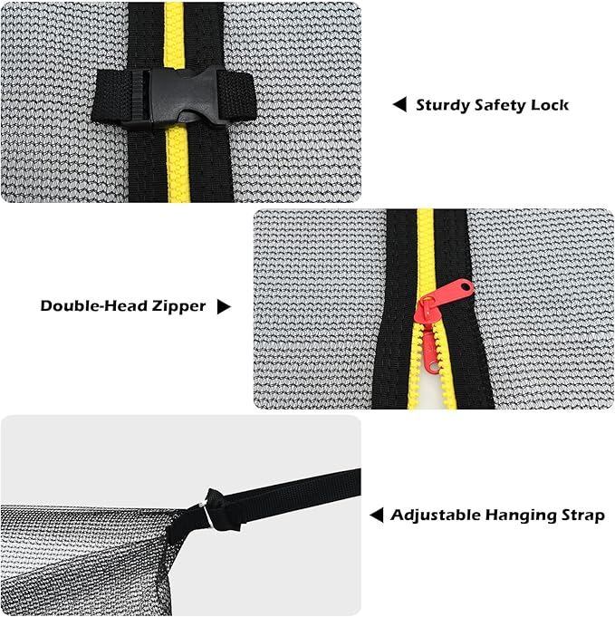 Giantex Trampoline Safety Net w/Adjustable Straps, 8 10 12 14 15 16Ft Weather-Resistant Replacement Enclosure Net with Double-Headed Zipper, Protection Buckle, Poles Not Included