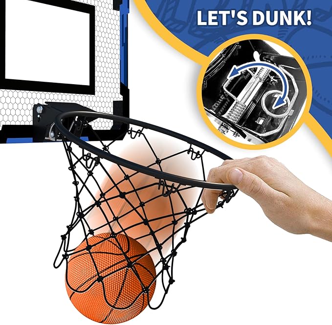 QDRAGON Mini Basketball Hoop, Over The Door Indoor, with 3 Balls/Inflator/Breakaway Rim, Basketball Toy Gifts for Kids and Adults, Suit for Bedroom/Office/Outdoor, Blue