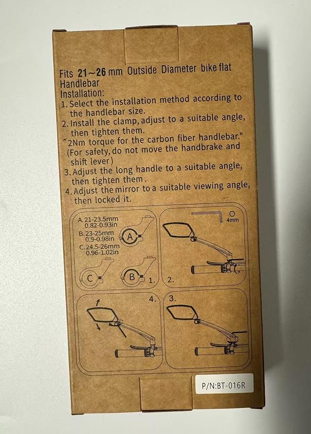 Handlebar Bike Mirror, Scratch Resistant Glass Lens, Ajustable and Rotatable Safe Rearview Bicycle Mirror