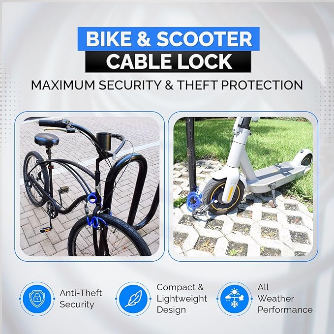 DockLocks Security Cable Lock Set (4' or 6') Coiled, Keyless Resettable Combination, Mounting Bracket, Portable and Compact for Bikes, Scooters 4ft